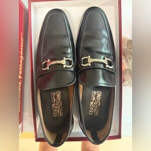 Salvatore Ferragamo Black Leather Slip-On Loafers
